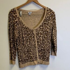 Worthington Tan and Brown Leopard Print Cardigan